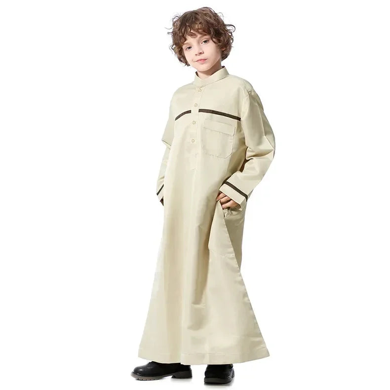 Boys Long Sleeve Kaftan/Abaya/Jubbah/Robe (Black/Beige/Grey/White)