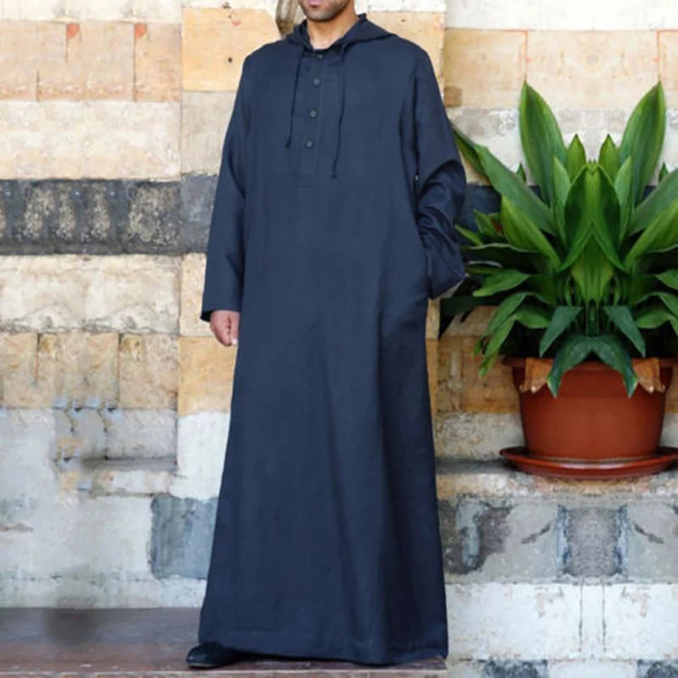 Mens Black/White/Navy/Brown Hoodie Kaftan/Abaya/Jubbah/Robe