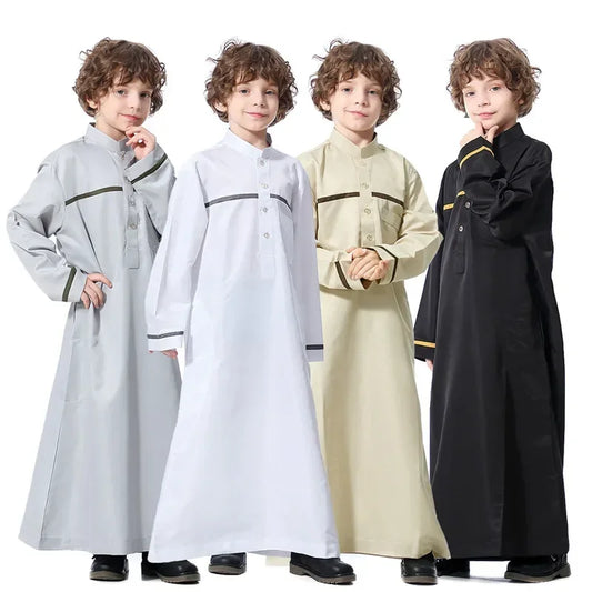 Boys Long Sleeve Kaftan/Abaya/Jubbah/Robe (Black/Beige/Grey/White)