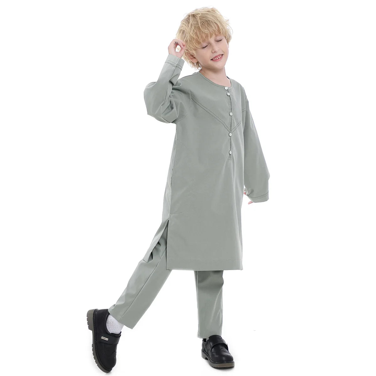 Boys Long Sleeve Kaftan/Abaya/Jubbah/Robe (White/Grey Green/Coffe/Beige)