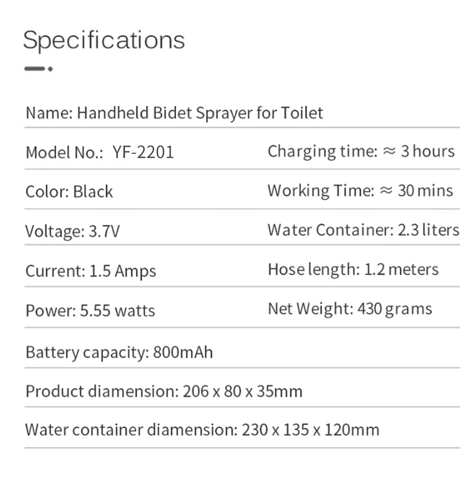 Portable Electric Bidet w/ 2.3L Tank