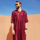 Mens Striped 3/4 Sleeve Abaya/Jubba/Thobe (Red/Silver)