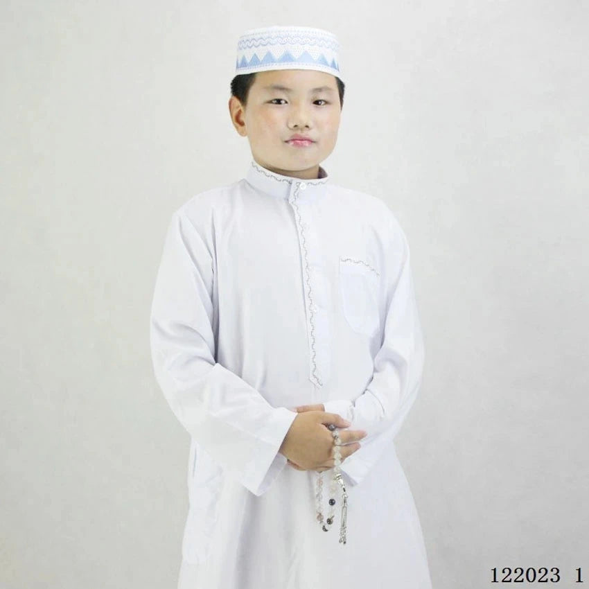 Boys White Long Sleeve Solid Kaftan/Abaya/Jubbah/Robe