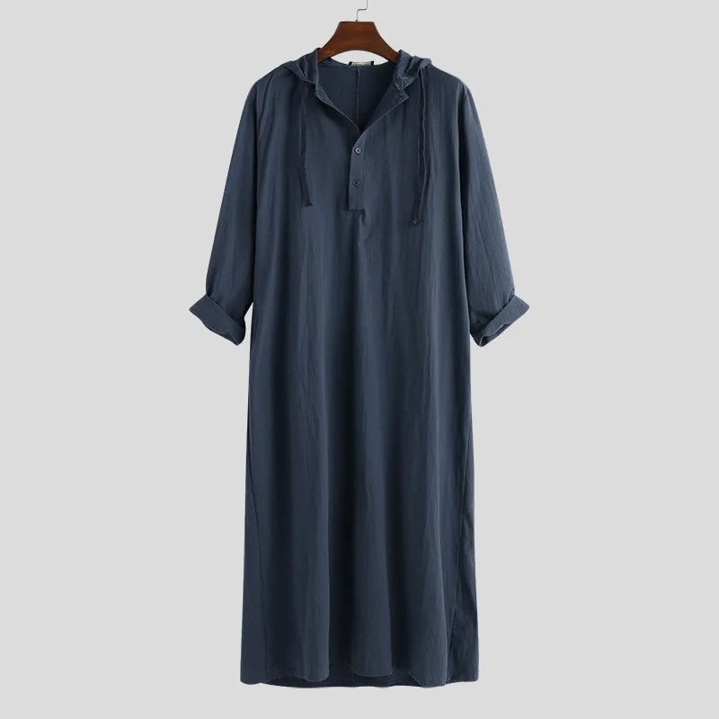 Mens Black/White/Navy/Brown Hoodie Kaftan/Abaya/Jubbah/Robe