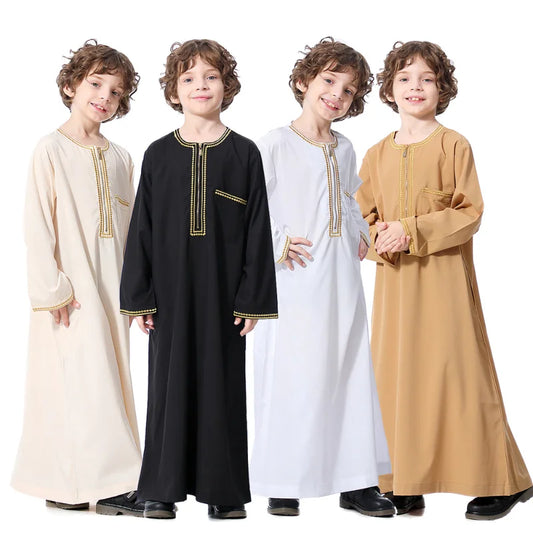 Boys Long Sleeve Kaftan/Abaya/Jubbah/Robe (Beige/Black/White/Camel)