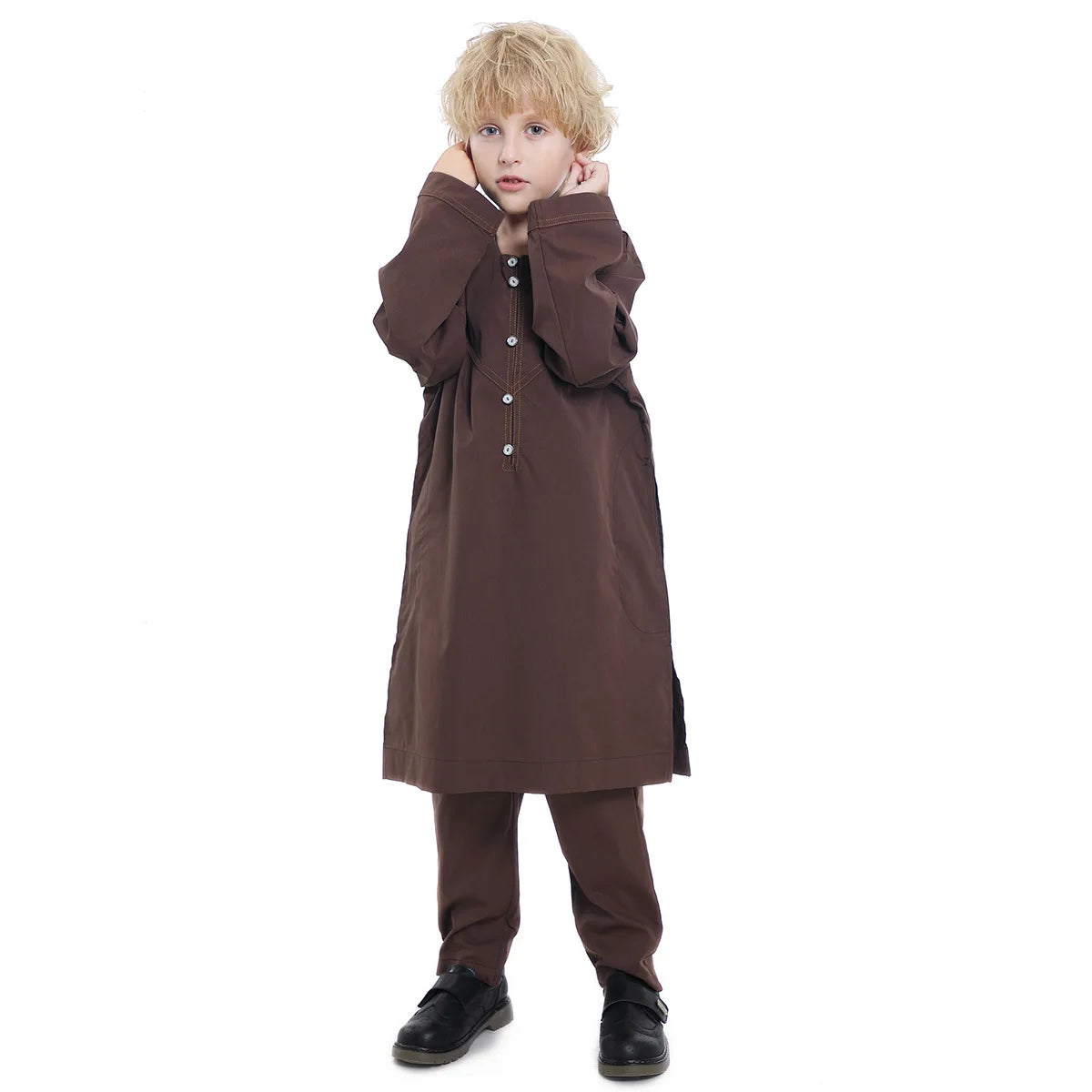 Boys Long Sleeve Kaftan/Abaya/Jubbah/Robe (White/Grey Green/Coffe/Beige)