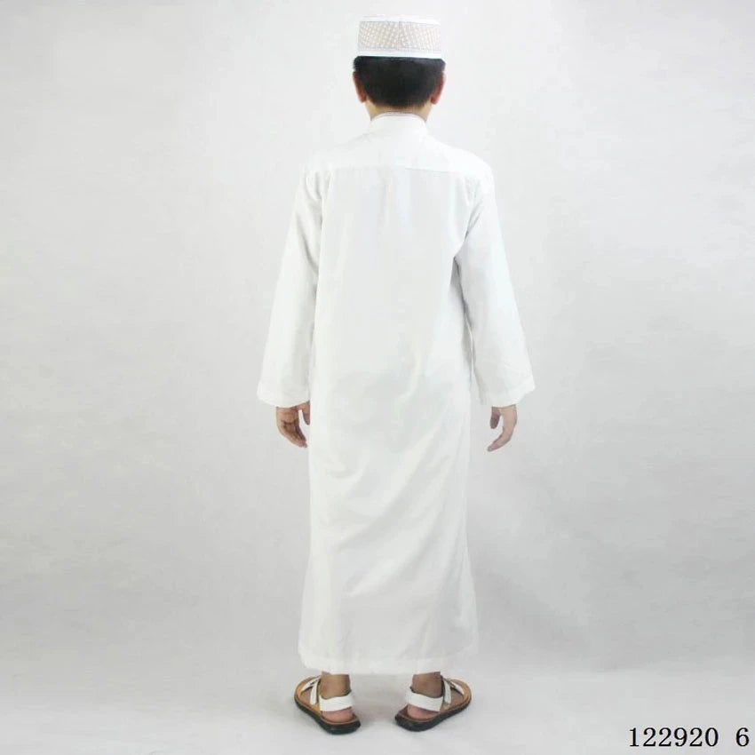 Boys White Long Sleeve Solid Kaftan/Abaya/Jubbah/Robe