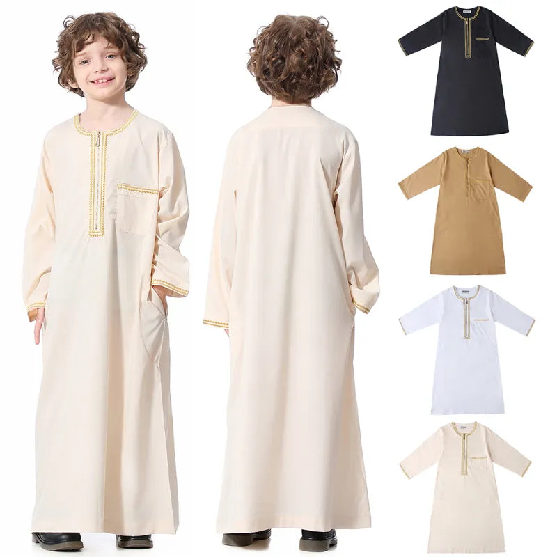 Boys Long Sleeve Kaftan/Abaya/Jubbah/Robe (Beige/Black/White/Camel)