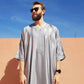 Mens Striped 3/4 Sleeve Abaya/Jubba/Thobe (Red/Silver)